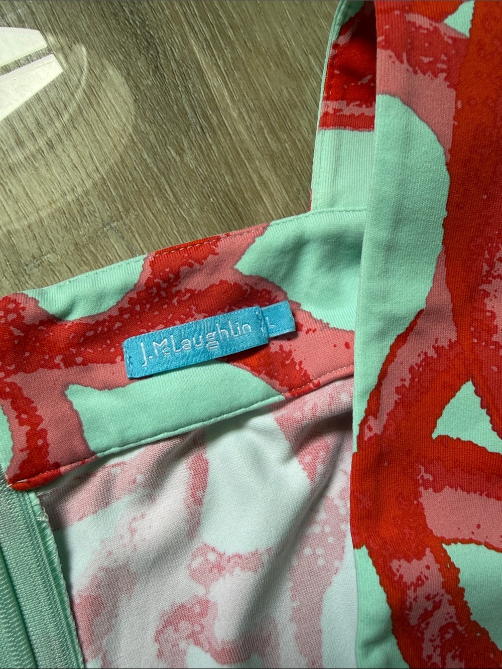 J. McLaughlin Mint Green Midi Dress with Coral Red Swirl Print - Picture 2 of 4